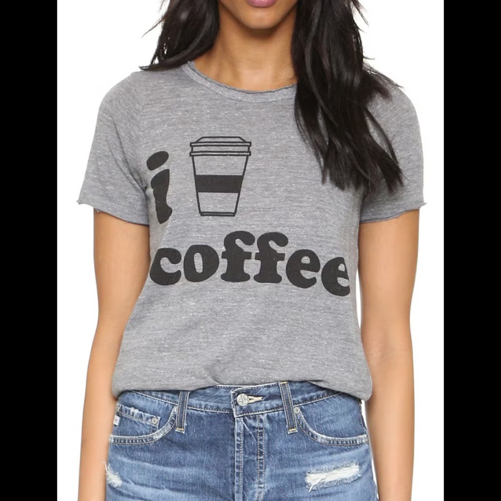 Gray Graphic Tee with Coffee Print